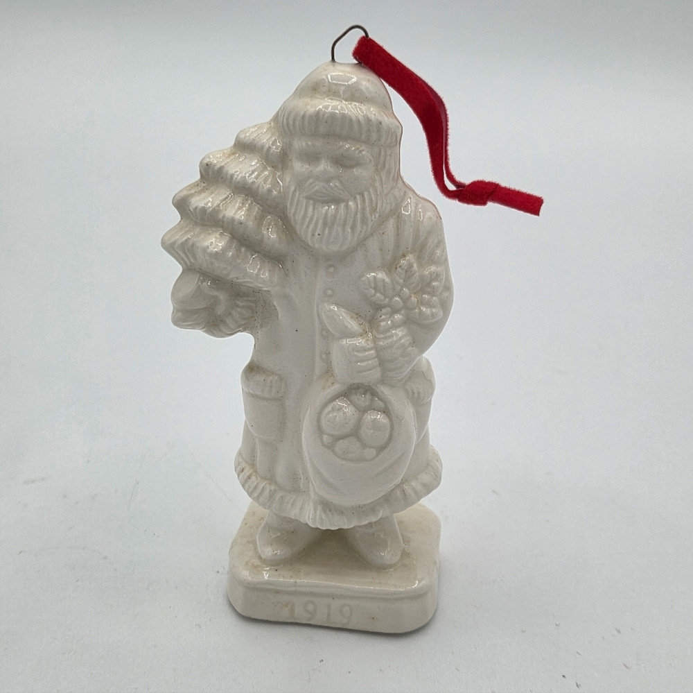 Vintage Santa Ornament- Ceramic Christmas Holiday Ornament 4.5" White